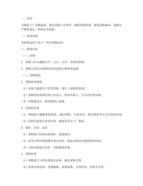 工厂采购流程及管理制度模板