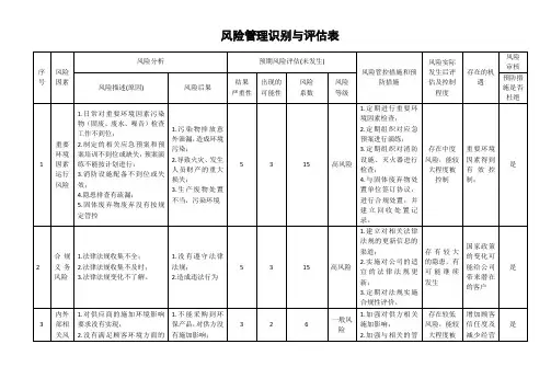 风险管理识别与评估表