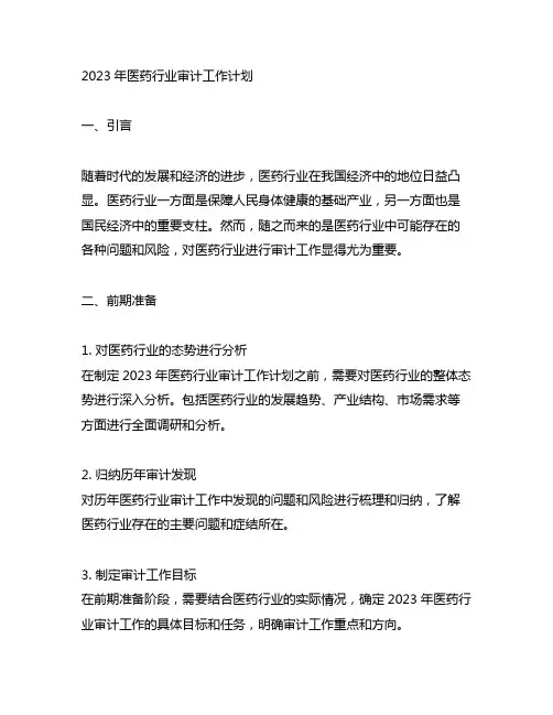 2023年医药行业审计工作计划