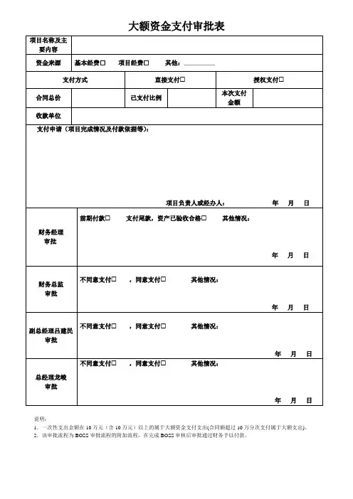 大额资金支付审批表