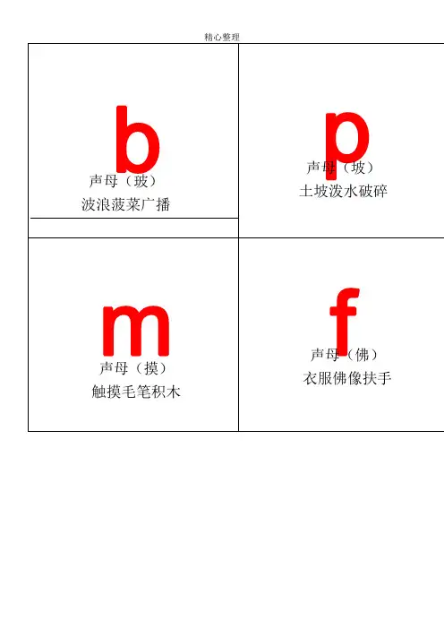 汉语拼音字母表格模板卡片红色字-读音(A4直接打印)