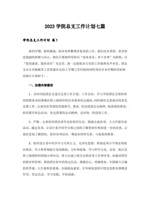 2023学院总支工作计划七篇