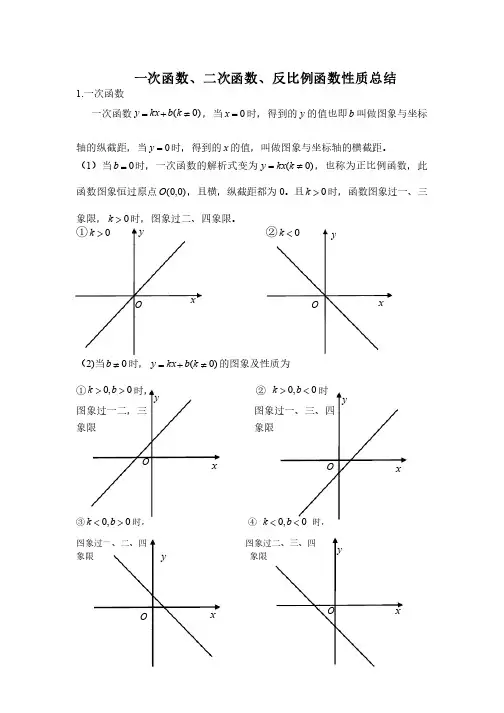 一次函数,二次函数,反比例函数性质总结