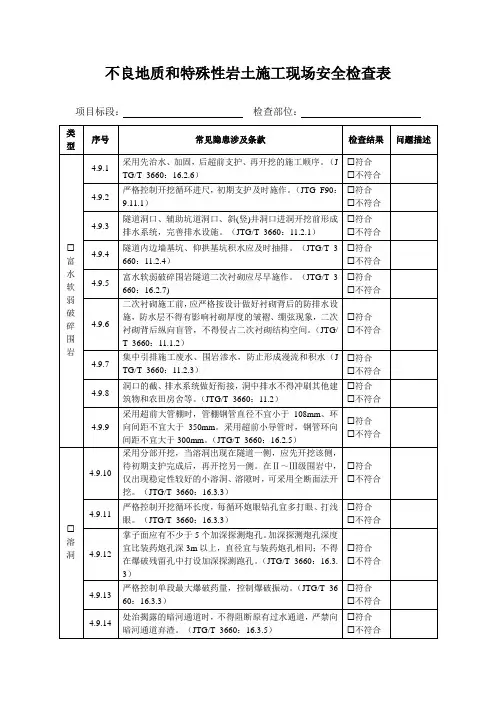 不良地质和特殊性岩土施工现场安全检查表