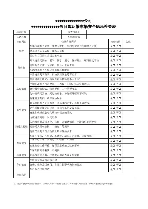 矿山运输车辆安全隐患检查记录表