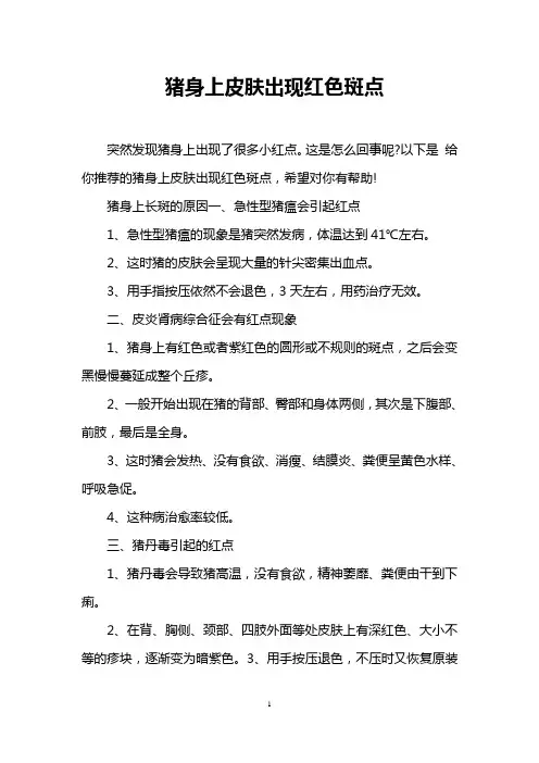 猪身上皮肤出现红色斑点