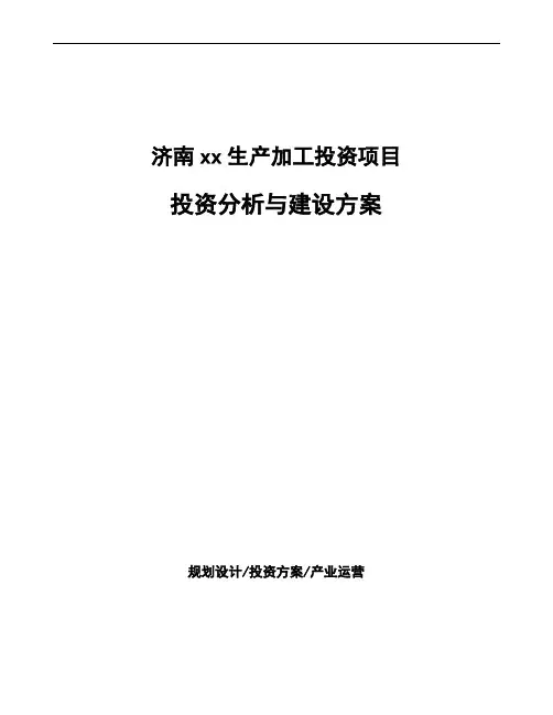 济南xx生产加工投资项目投资分析与建设方案