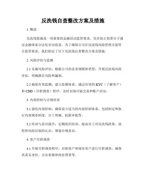 反洗钱自查整改方案及措施