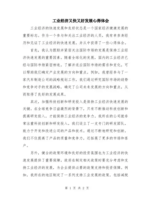 工业经济又快又好发展心得体会