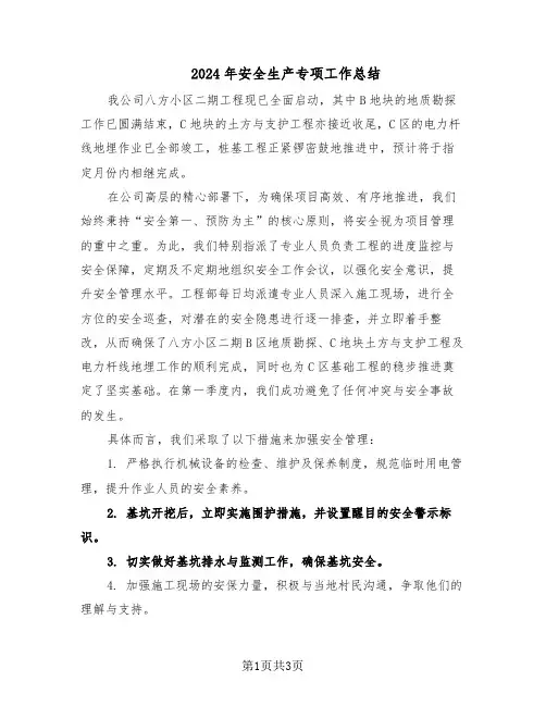 2024年安全生产专项工作总结（二篇）