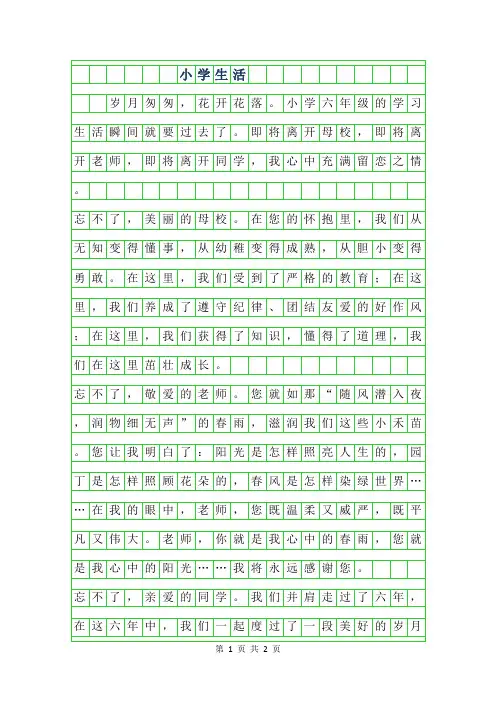 2019年小学生活作文400字