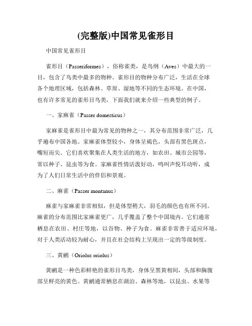(完整版)中国常见雀形目