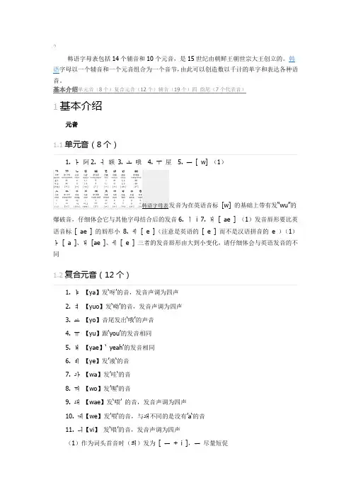 韩语字母表包括14个辅音和10个元音