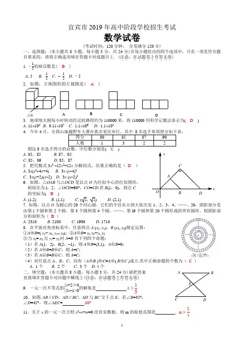 四川省宜宾市2019年中考数学试题及答案(word版)