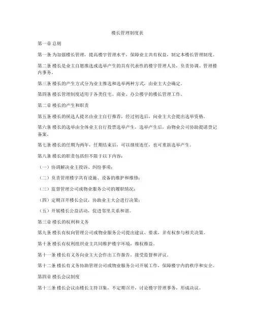 楼长管理制度表
