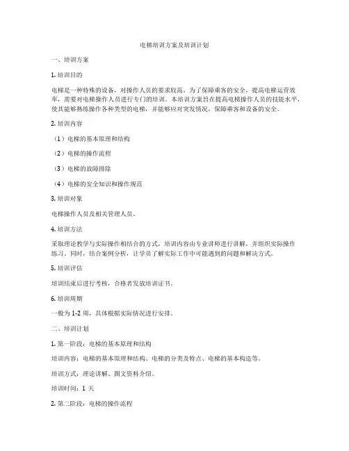 电梯培训方案及培训计划
