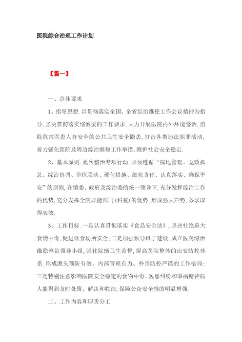医院综合治理工作计划2篇