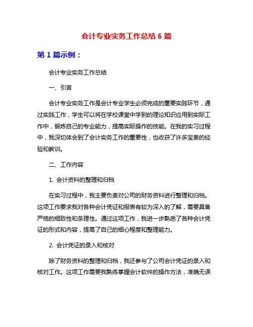 会计专业实务工作总结6篇