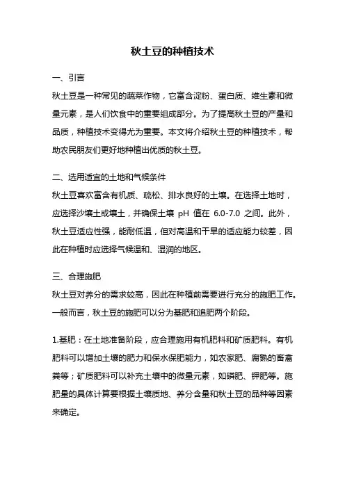 秋土豆的种植技术