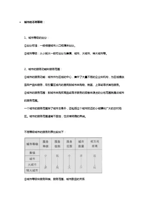 城市的不同等级