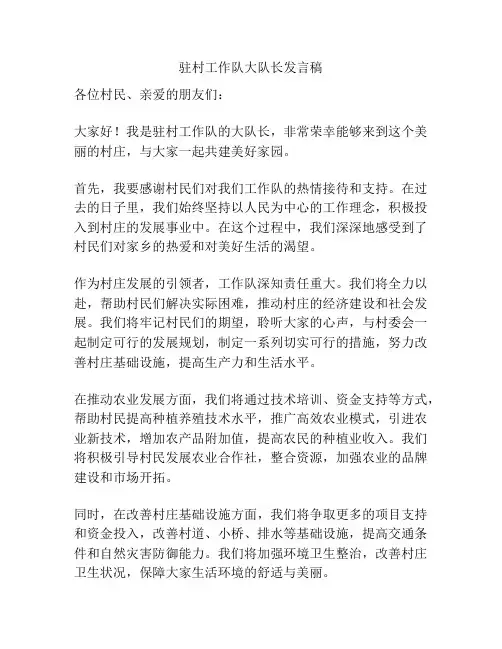 驻村工作队大队长发言稿