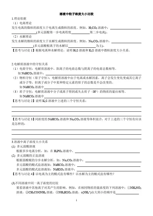 溶液中粒子浓度大小比较