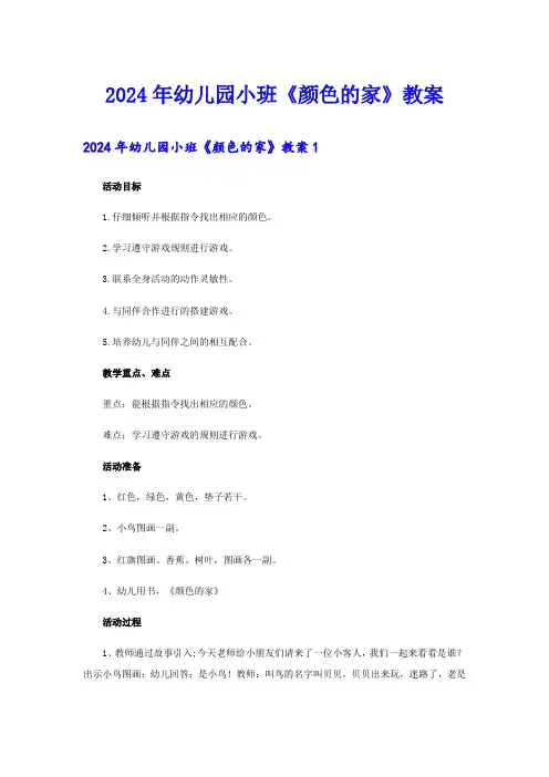 2024年幼儿园小班《颜色的家》教案