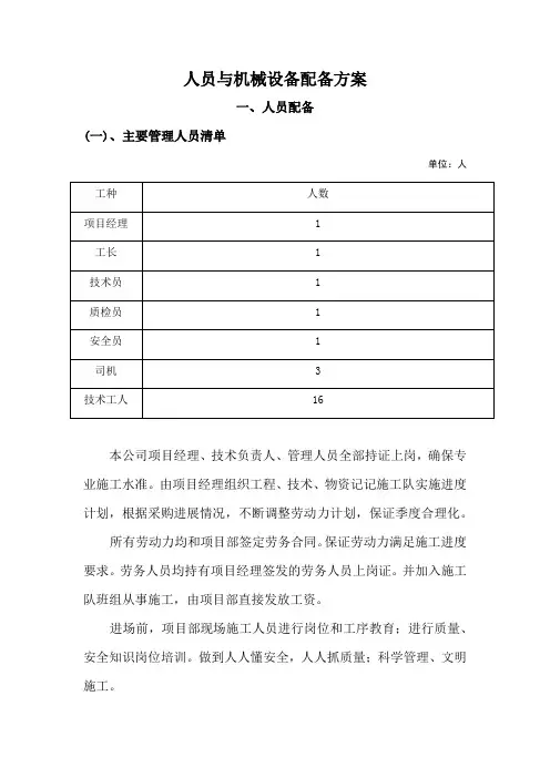 人员与机械设备配备方案
