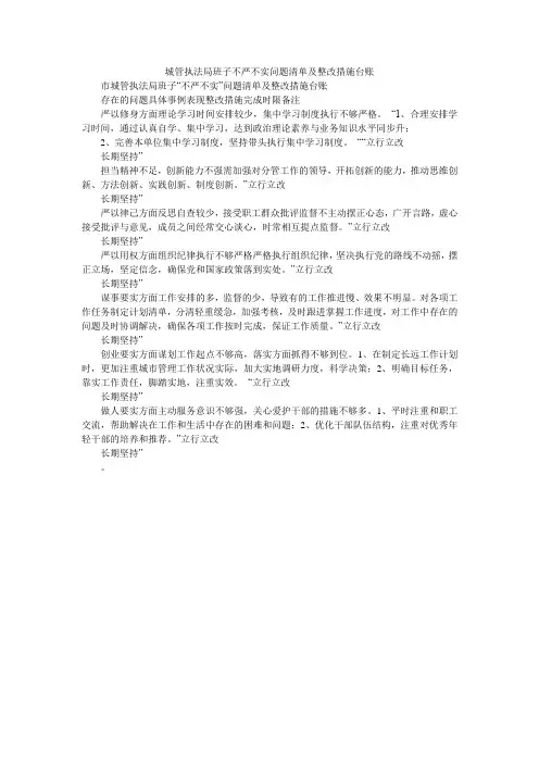 城管执法局班子不严不实问题清单及整改措施台账
