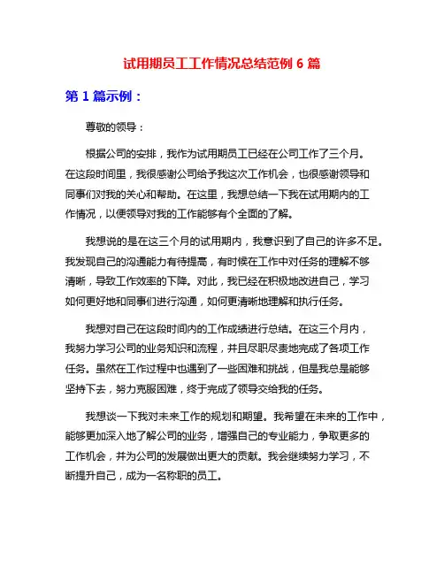 试用期员工工作情况总结范例6篇