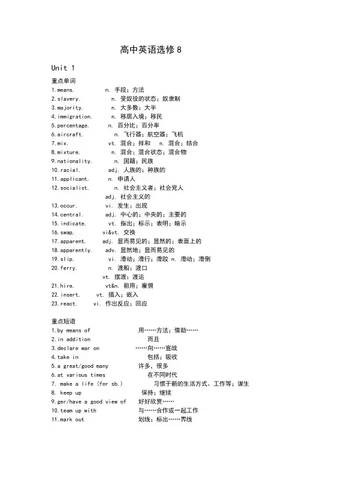 高中英语选修8单词词组总汇(免费)