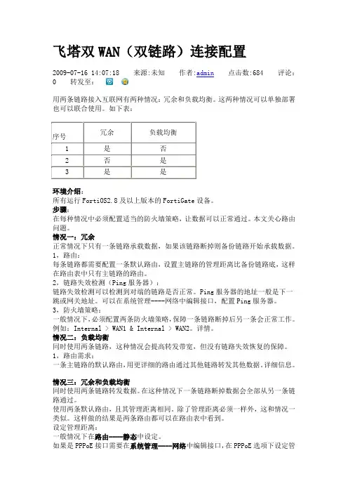 飞塔双WAN(双链路)连接配置