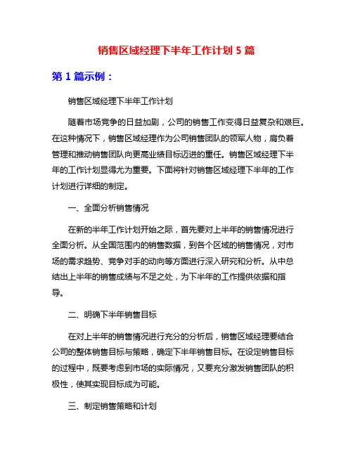 销售区域经理下半年工作计划5篇