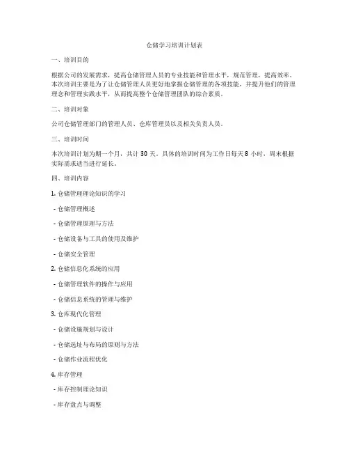 仓储学习培训计划表