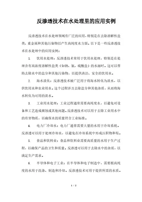 反渗透技术在水处理里的应用实例