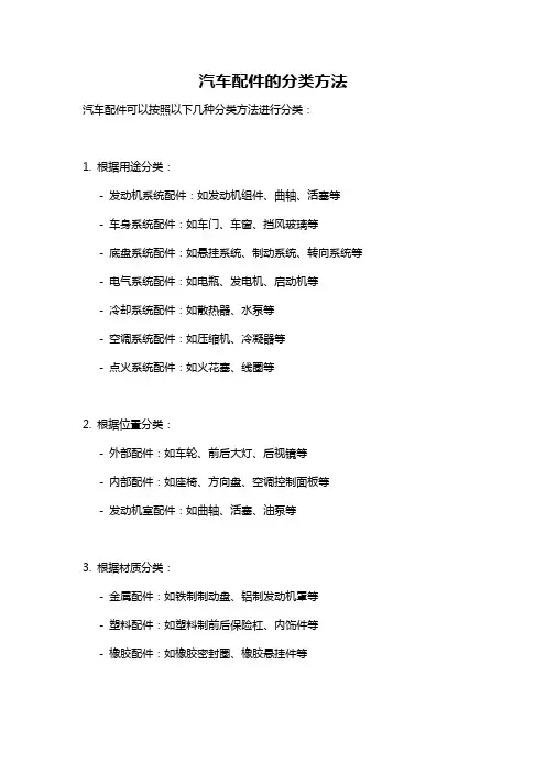 汽车配件的分类方法
