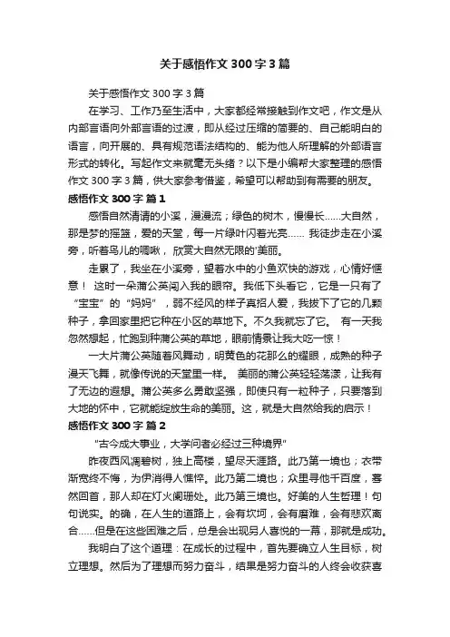 关于感悟作文300字3篇