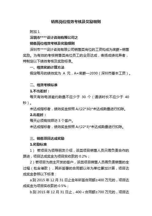 销售岗位绩效考核及奖励细则