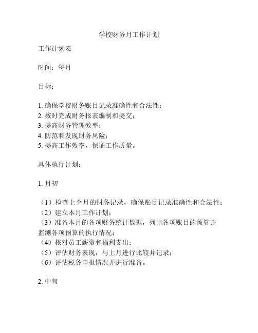 学校财务月工作计划