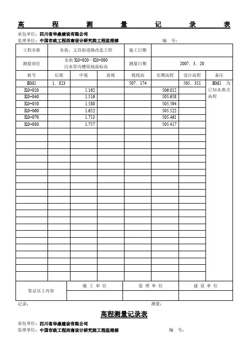 高程测量记录表