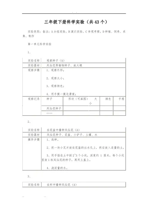 三年级(下册)科学实验