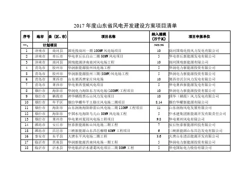 2017年度山东省风电开发建设方案项目清单