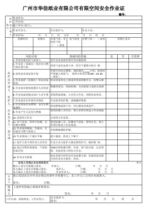 有限空间安全作业证