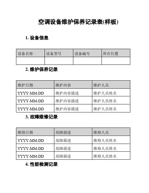 空调设备维护保养记录表(样板)