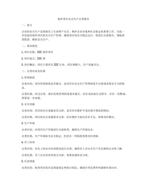 境外项目安全生产自查报告