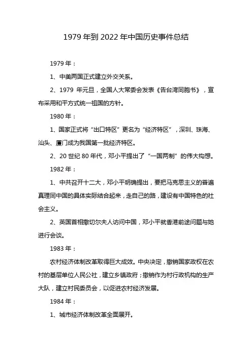 1979年到2022年中国历史事件总结