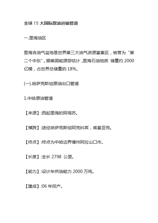 全球国际原油运输管道