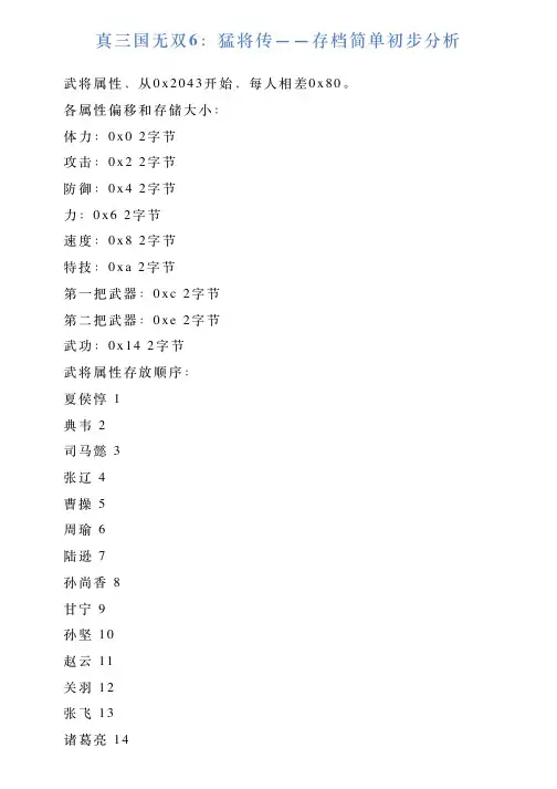 真三国无双6：猛将传——存档简单初步分析