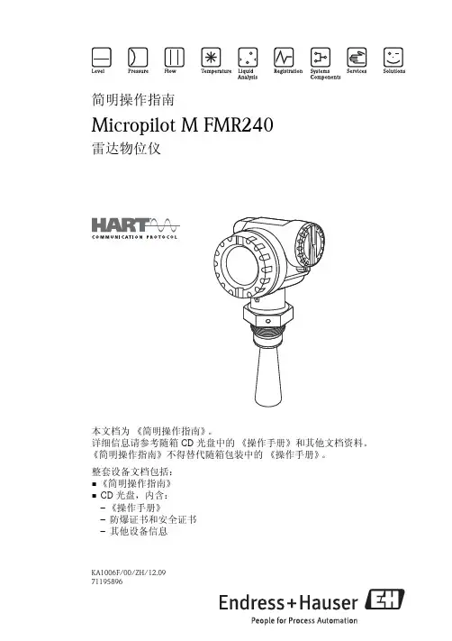 E+H MicroPilot HART M FMR240 雷达物位计简明操作指南