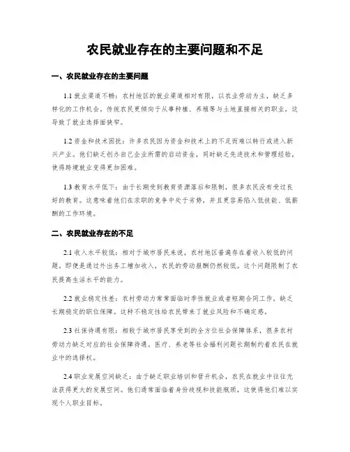 农民就业存在的主要问题和不足